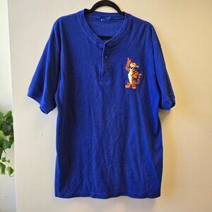 Vintage Disney Store Thermal Blue Tigger Embroidered Henley Shirt Mens L Short S